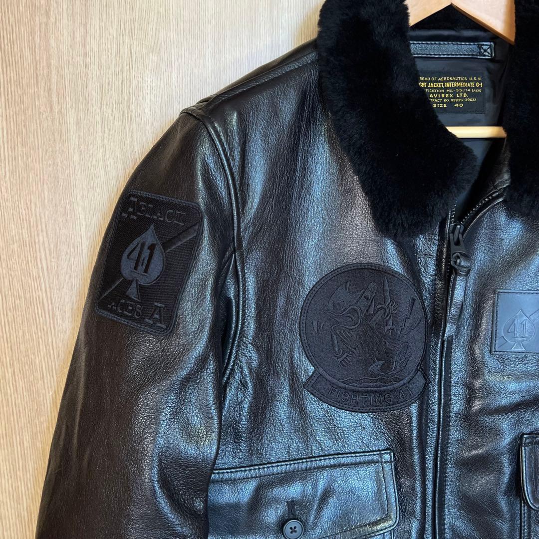 AVIREX G-1 Leather Jacket, Black, Size L #QYAXUI