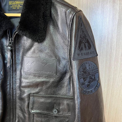 AVIREX G-1 Leather Jacket, Black, Size L #QYAXUI
