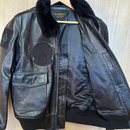 AVIREX G-1 Leather Jacket, Black, Size L #QYAXUI