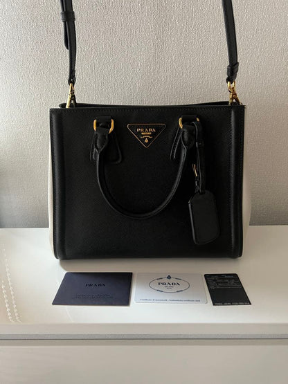 PRADA Saffiano 2-Way Bag Black Leather W24cm #QYL0WX