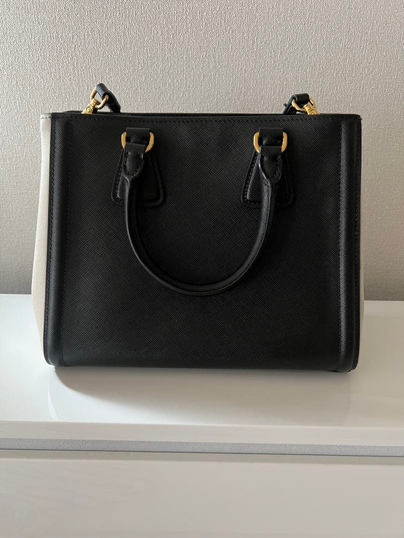PRADA Saffiano 2-Way Bag Black Leather W24cm #QYL0WX