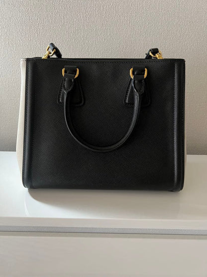 PRADA Saffiano 2-Way Bag Black Leather W24cm #QYL0WX