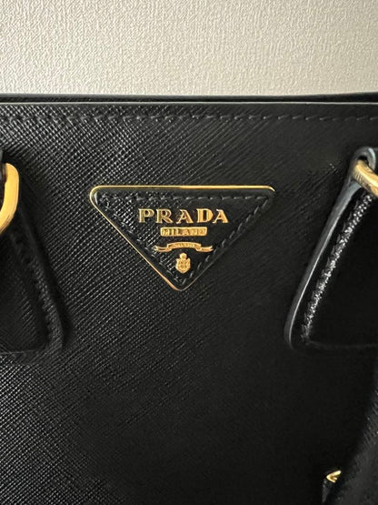 PRADA Saffiano 2-Way Bag Black Leather W24cm #QYL0WX