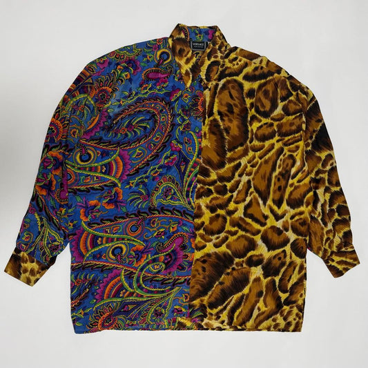 VERSACE Silk Shirt, Paisley and Leopard Print, Size M #QY72NZ