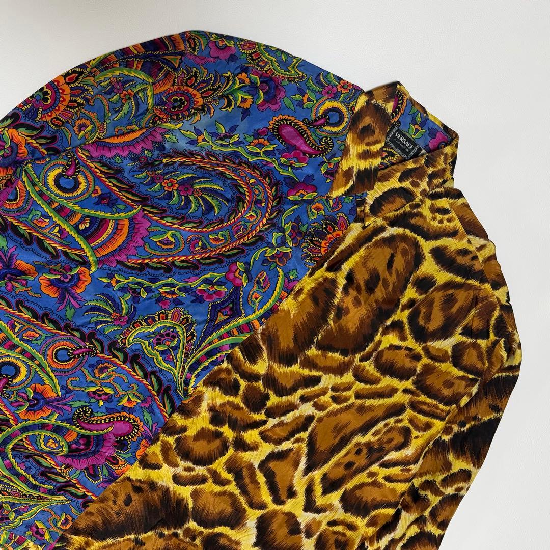 VERSACE Silk Shirt, Paisley and Leopard Print, Size M #QY72NZ