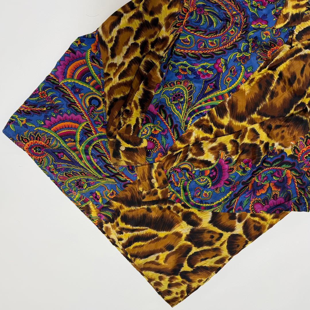VERSACE Silk Shirt, Paisley and Leopard Print, Size M #QY72NZ