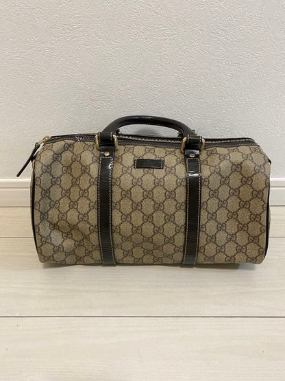 Gucci GG Pattern Canvas Leather Boston Handbag Beige Brown 203696 #QYC1ZA