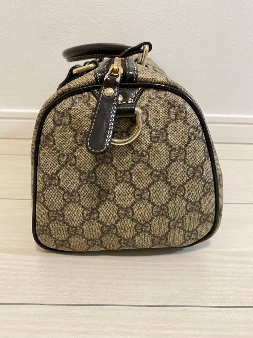 Gucci GG Pattern Canvas Leather Boston Handbag Beige Brown 203696 #QYC1ZA