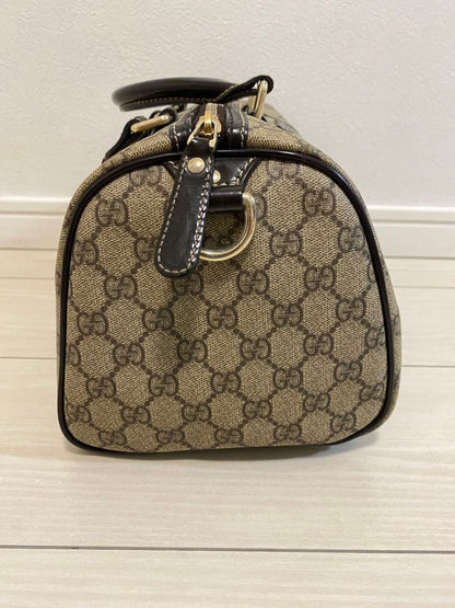 Gucci GG Pattern Canvas Leather Boston Handbag Beige Brown 203696 #QYC1ZA