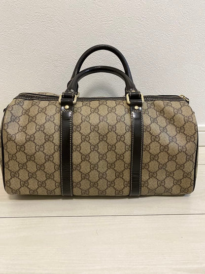 Gucci GG Pattern Canvas Leather Boston Handbag Beige Brown 203696 #QYC1ZA