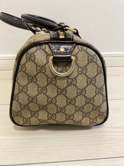 Gucci GG Pattern Canvas Leather Boston Handbag Beige Brown 203696 #QYC1ZA