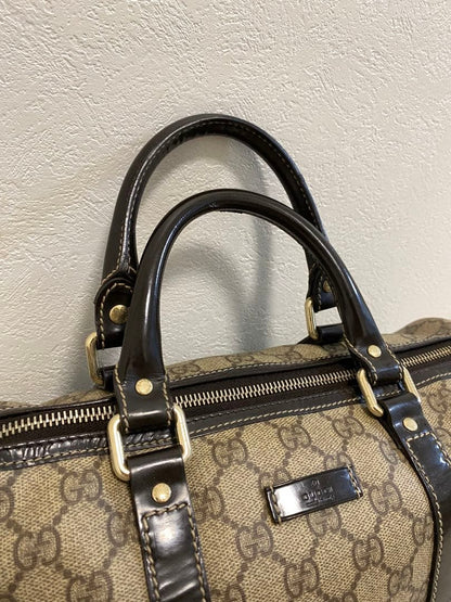 Gucci GG Pattern Canvas Leather Boston Handbag Beige Brown 203696 #QYC1ZA