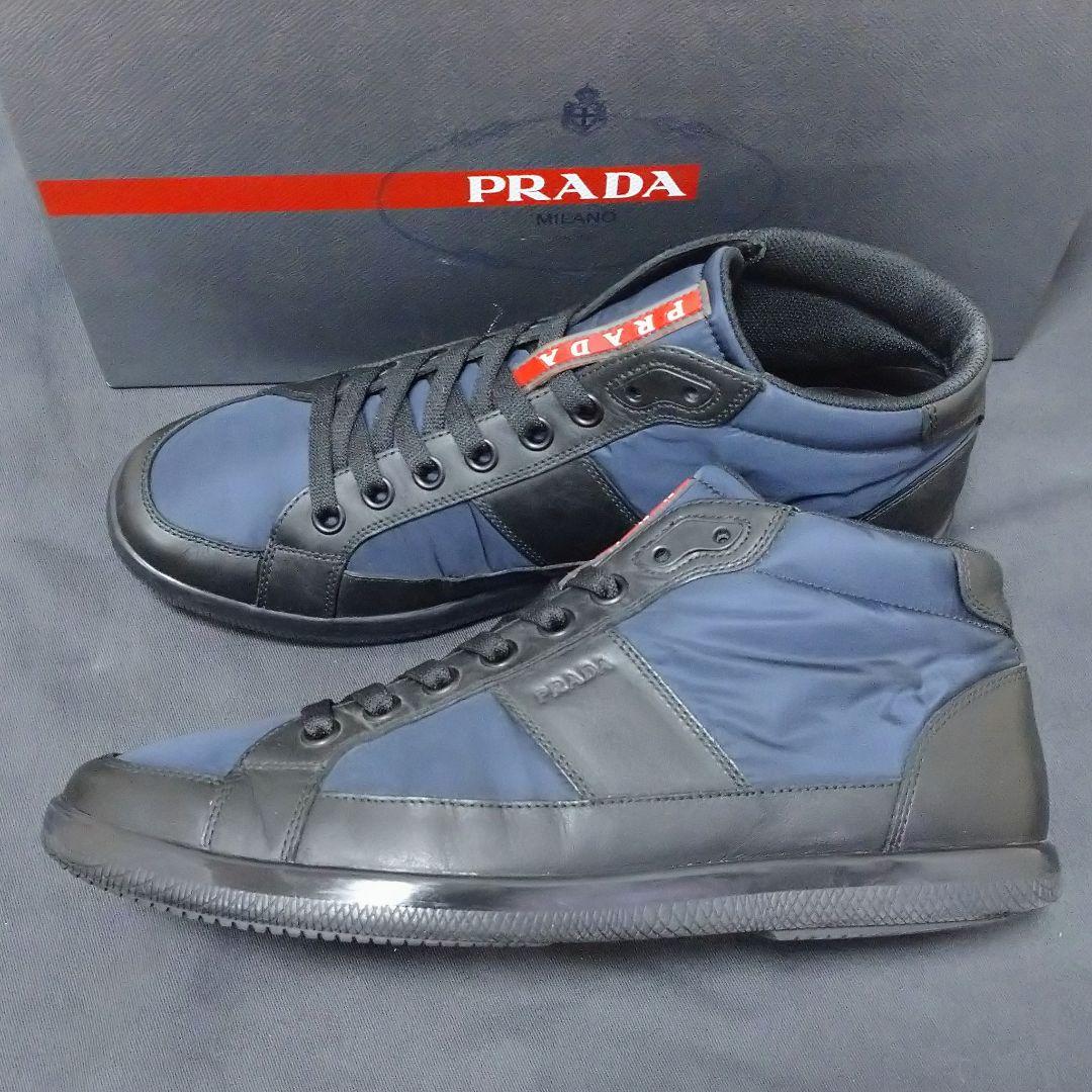 Prada sneakers with logo and red rubber, black and navy, size 27.0cm #PG3NJ4