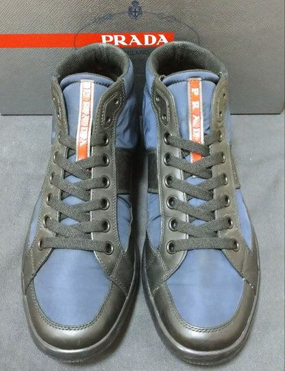 Prada sneakers with logo and red rubber, black and navy, size 27.0cm #PG3NJ4