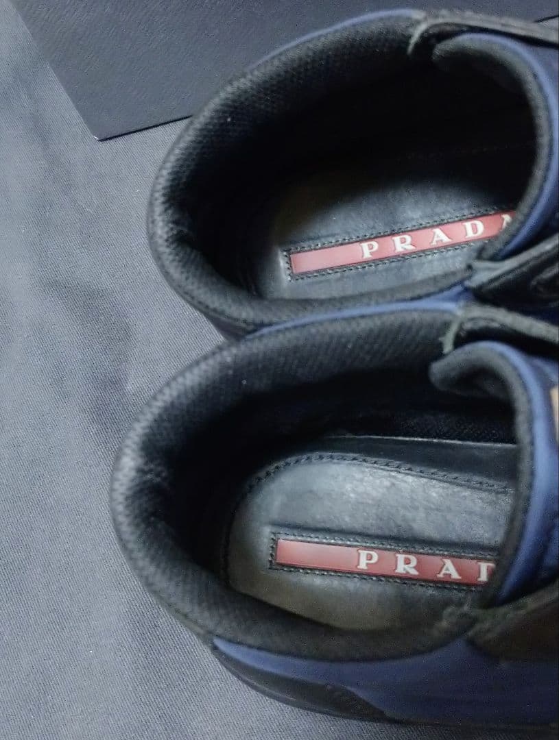 Prada sneakers with logo and red rubber, black and navy, size 27.0cm #PG3NJ4