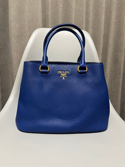 PRADA Vitello Phenix Royal Blue Leather Handbag w/ Strap #QY4INP
