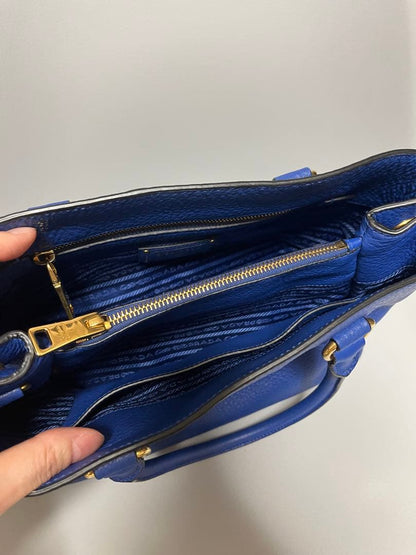 PRADA Vitello Phenix Royal Blue Leather Handbag w/ Strap #QY4INP