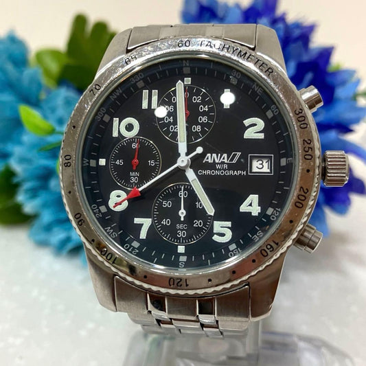 ANA Pilot Watch Chronograph Tachymeter Black #QYDQHX