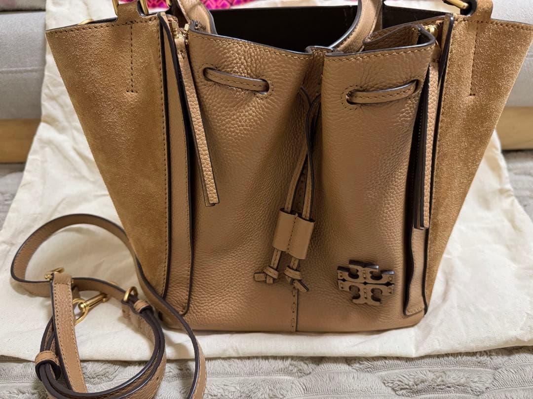 Tory Burch Beige Leather Suede Tote Bag Shoulder Strap #QYEE2R