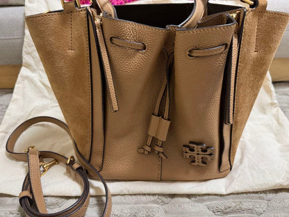 Tory Burch Beige Leather Suede Tote Bag Shoulder Strap #QYEE2R