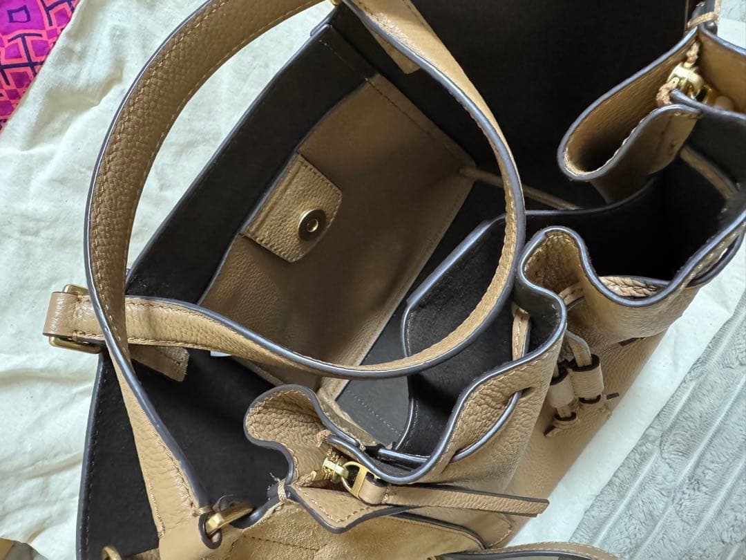 Tory Burch Beige Leather Suede Tote Bag Shoulder Strap #QYEE2R