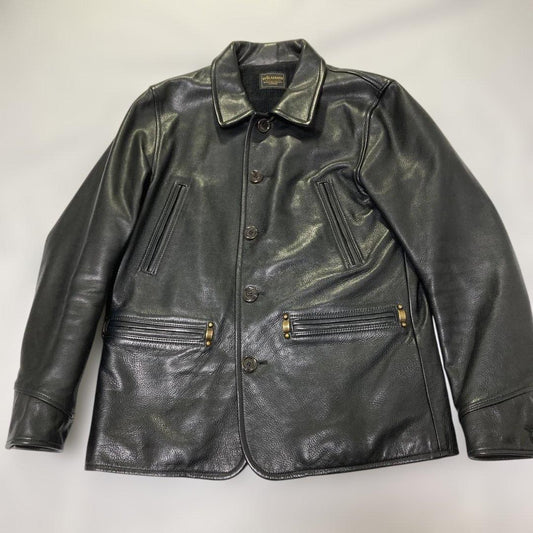 Made in Japan by Glad Hand Leather Jacket, Size L, Car Coat, Black Cowhi #QYKDE4
