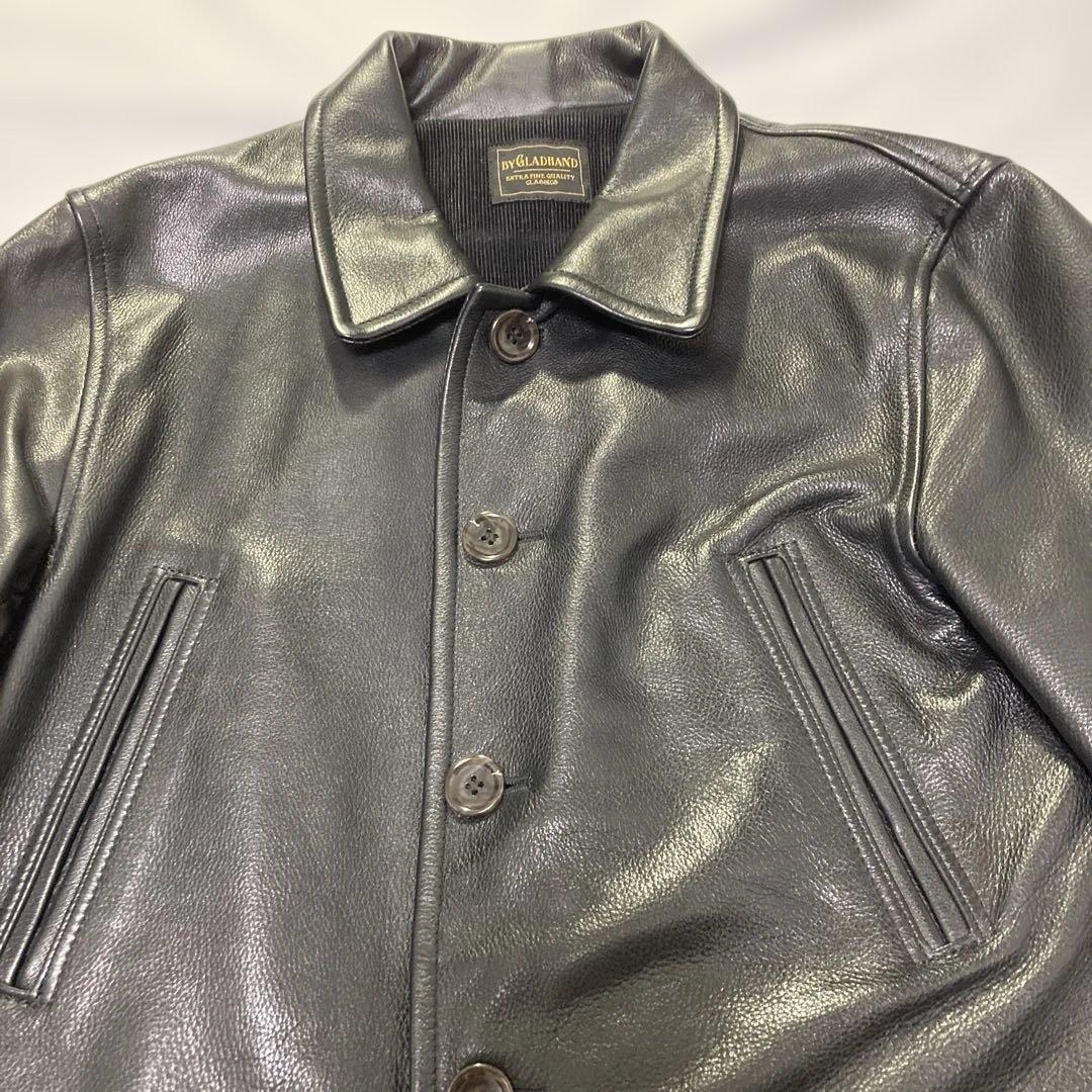 Made in Japan by Glad Hand Leather Jacket, Size L, Car Coat, Black Cowhi #QYKDE4