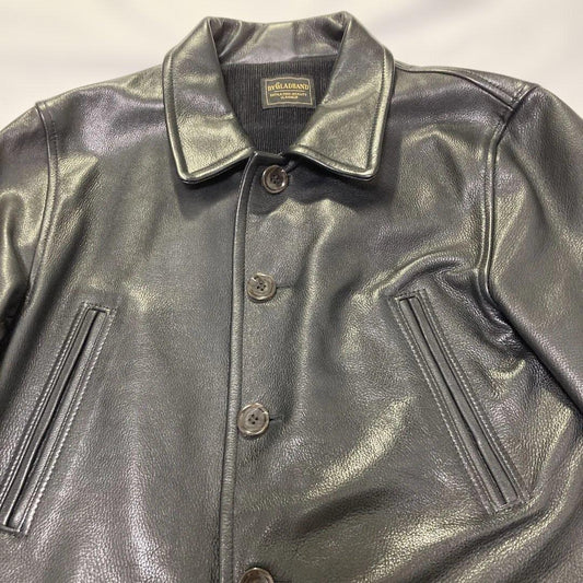 Made in Japan by Glad Hand Leather Jacket, Size L, Car Coat, Black Cowhi #QYKDE4