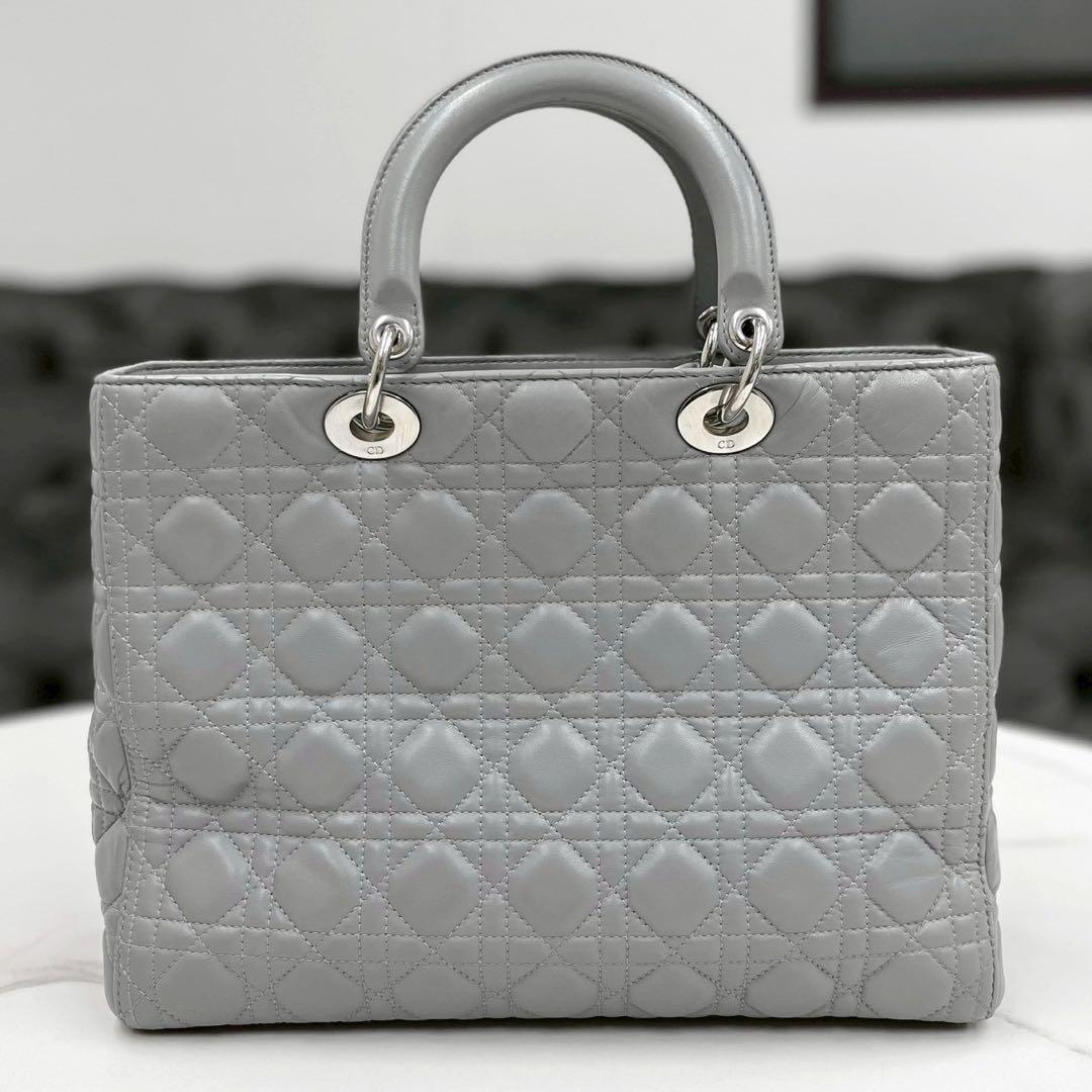 Christian Dior Lady Dior Large Light Gray W32×H24×D12cm Lambskin Leather #QY99N3