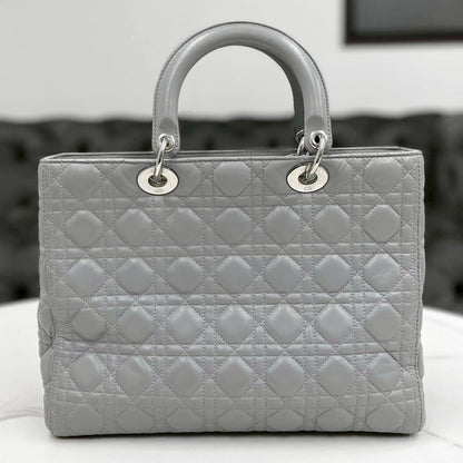 Christian Dior Lady Dior Large Light Gray W32×H24×D12cm Lambskin Leather #QY99N3