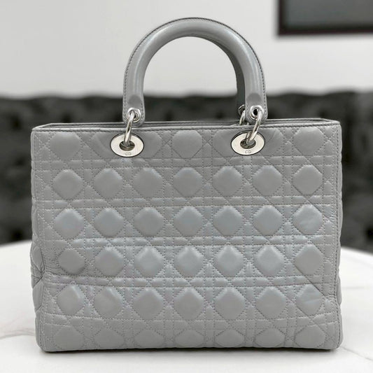 Christian Dior Lady Dior Large Light Gray W32×H24×D12cm Lambskin Leather #QY99N3