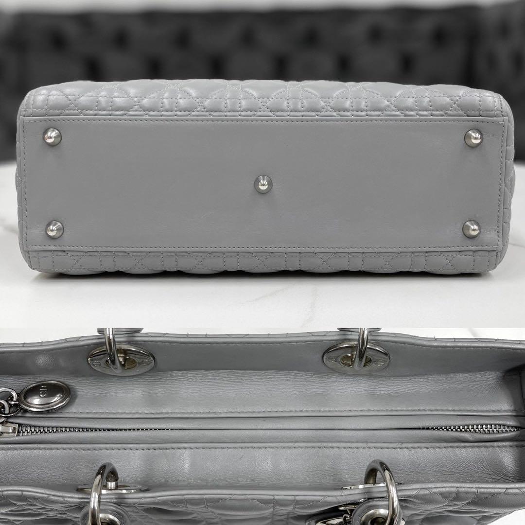 Christian Dior Lady Dior Large Light Gray W32×H24×D12cm Lambskin Leather #QY99N3