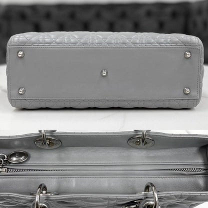 Christian Dior Lady Dior Large Light Gray W32×H24×D12cm Lambskin Leather #QY99N3