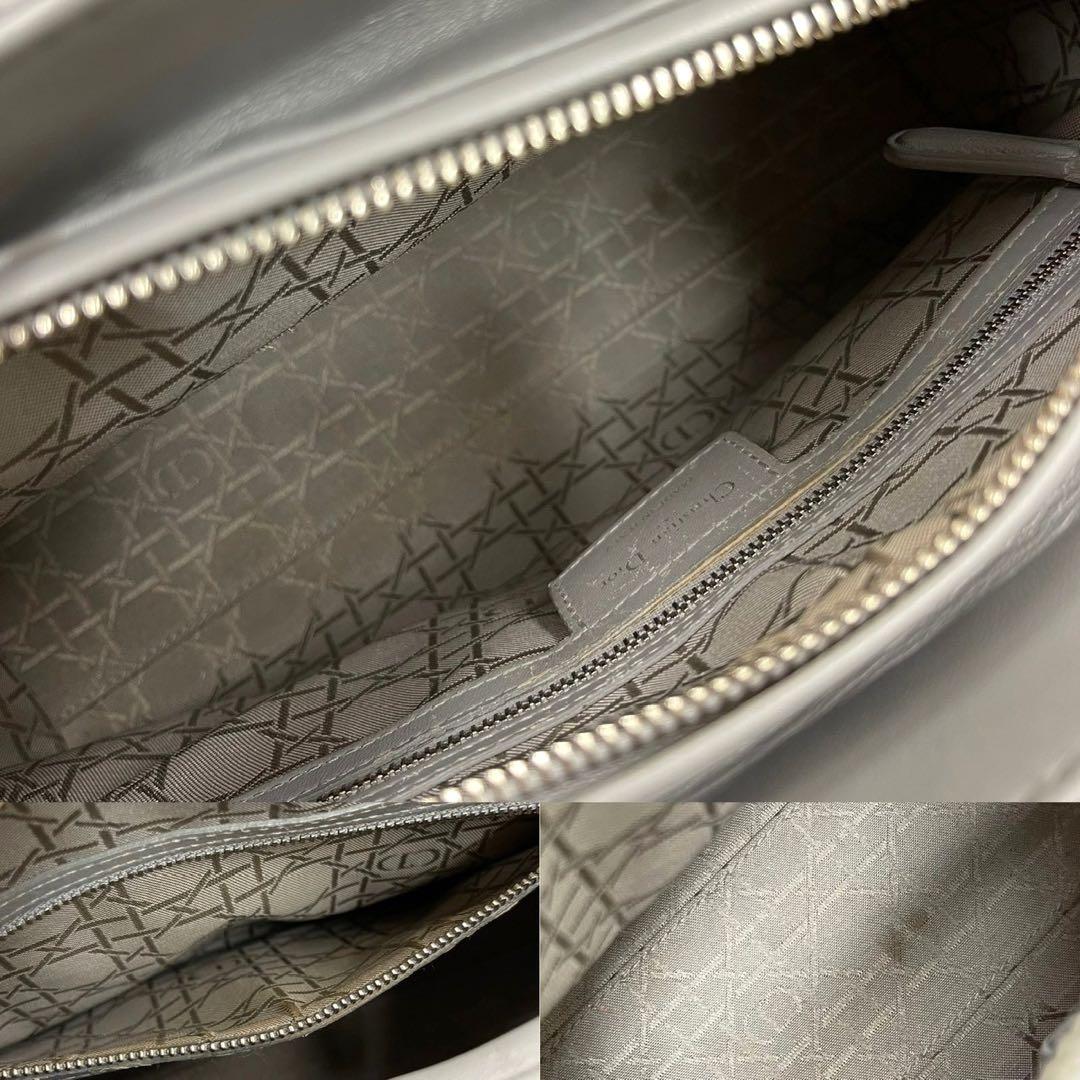 Christian Dior Lady Dior Large Light Gray W32×H24×D12cm Lambskin Leather #QY99N3