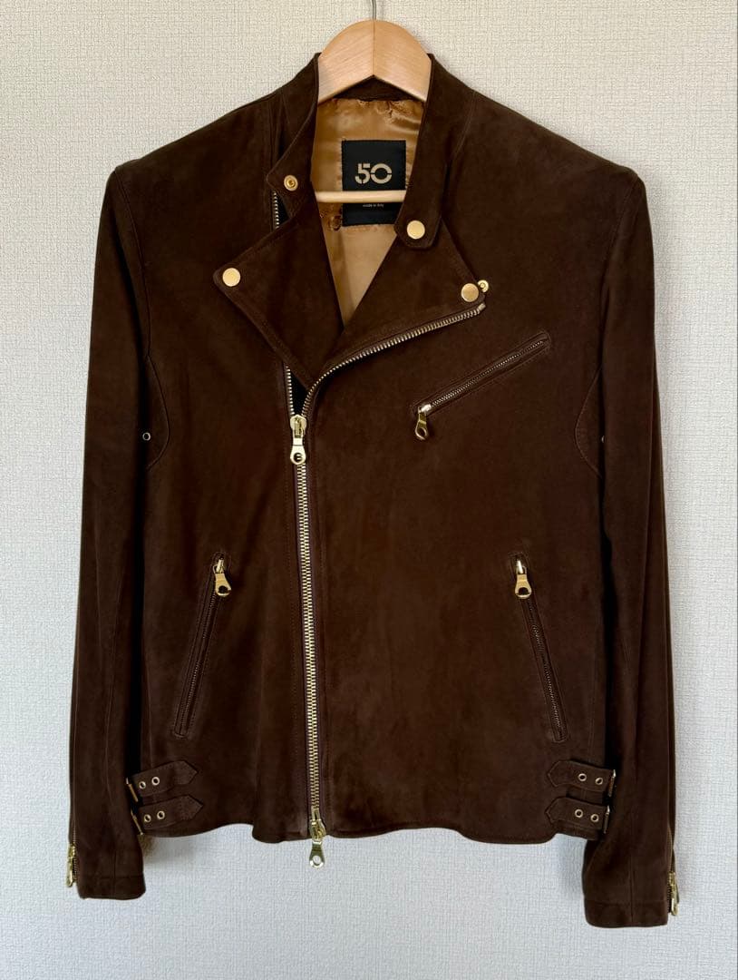 CINQUANTA Suede Rider's Jacket Brown #QYJPXT