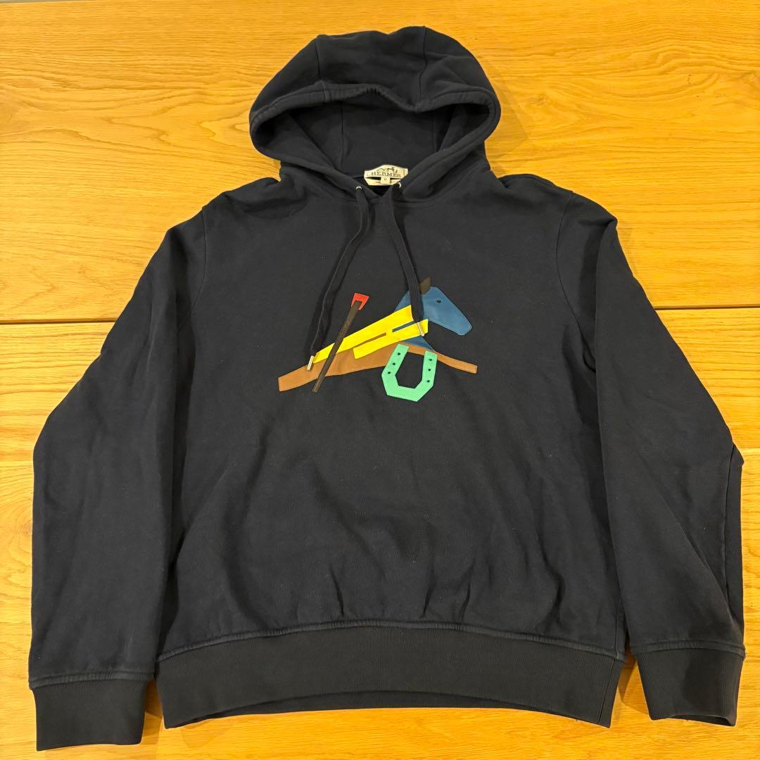 HERMES HERMES Horse Leather Patch Pullover in Navy Cotton #QY4AIJ