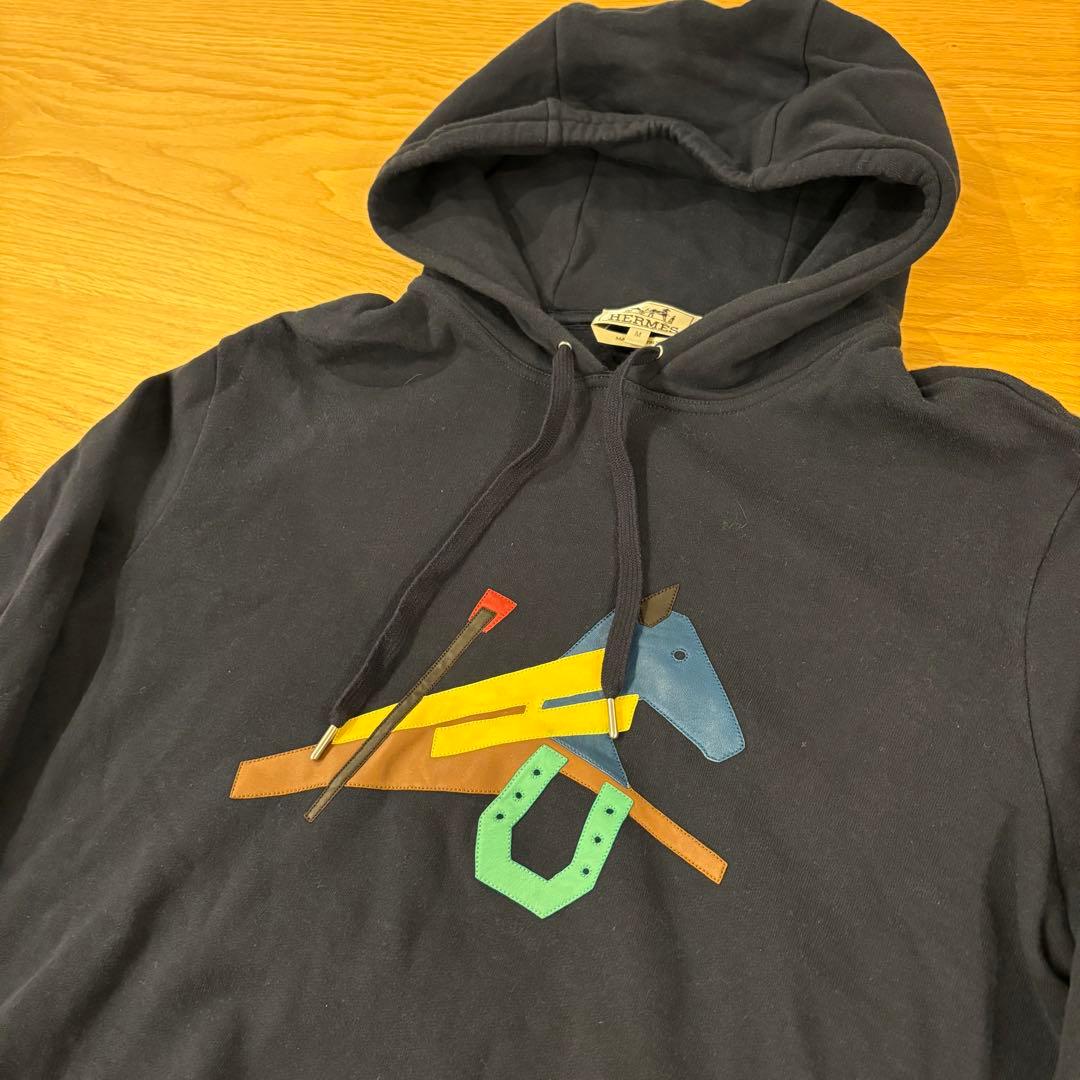 HERMES HERMES Horse Leather Patch Pullover in Navy Cotton #QY4AIJ