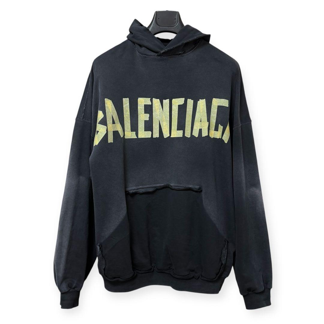 Balenciaga Tape Logo Distressed Hoodie 744190 TOVB1 #QY00A3
