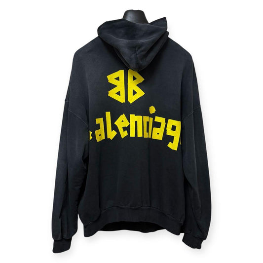 Balenciaga Tape Logo Distressed Hoodie 744190 TOVB1 #QY00A3