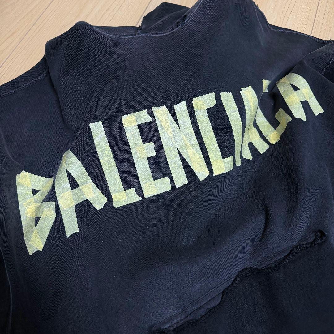Balenciaga Tape Logo Distressed Hoodie 744190 TOVB1 #QY00A3