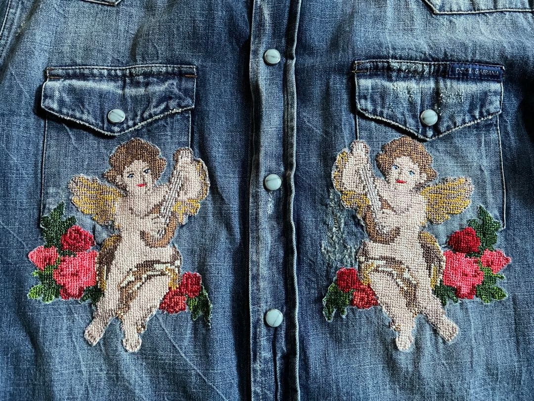 Dolce & Gabbana embroidered denim shirt with distressed finish #QYEKW0