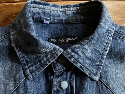 Dolce & Gabbana embroidered denim shirt with distressed finish #QYEKW0