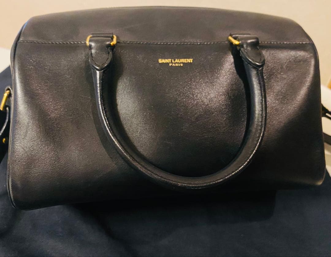 Saint Laurent Paris Black Leather Handbag w/ Shoulder Strap #QYD4EY