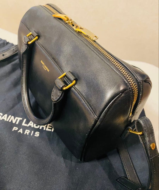 Saint Laurent Paris Black Leather Handbag w/ Shoulder Strap #QYD4EY