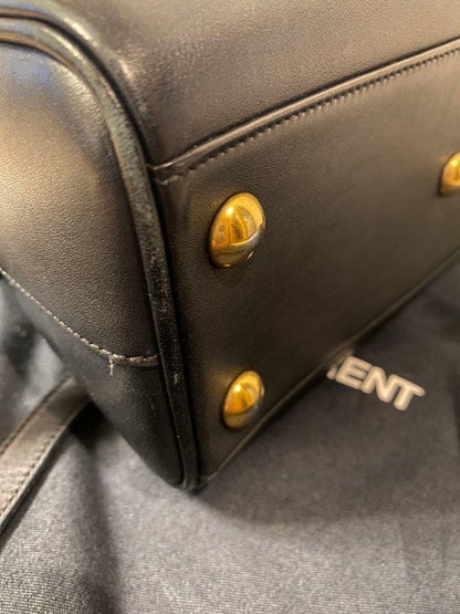 Saint Laurent Paris Black Leather Handbag w/ Shoulder Strap #QYD4EY