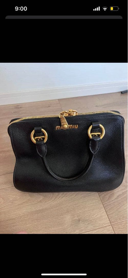 MIU MIU Black Leather Handbag Gold Hardware Model 52797 Mint #QY1RRX