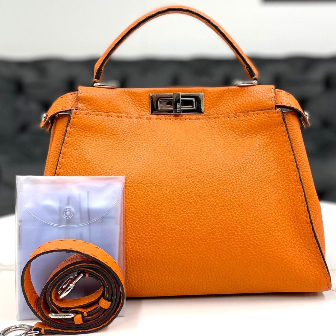 FENDI Peekaboo Regular Selleria 2way Bag Orange 8BN290 #QYAXJT