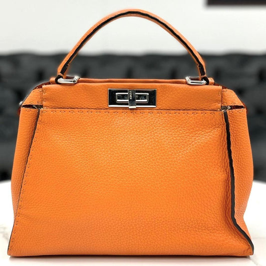 FENDI Peekaboo Regular Selleria 2way Bag Orange 8BN290 #QYAXJT