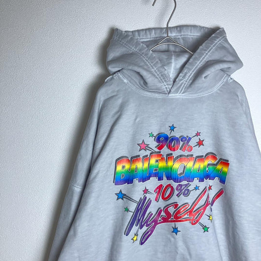 BALENCIAGA Rainbow Distressed Paint Hoodie in Gray #QY0GQM