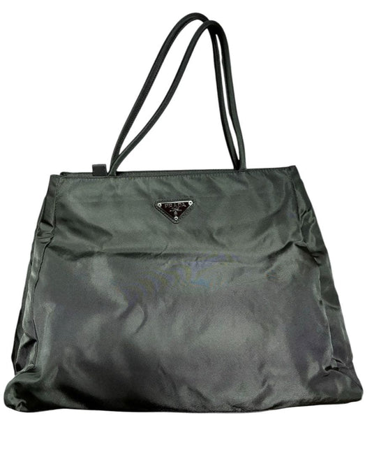 PRADA Triangle Logo Nylon Handbag Brown Two Compartments Zip Pockets W31 #QYDBPV